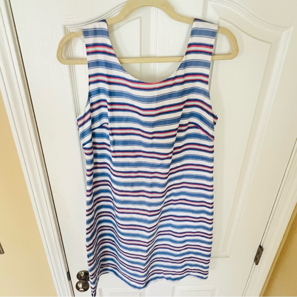 White and Blue Sleeveless Mini Dress